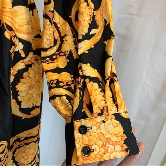 YELLOW black chain print Versace inspired maxi dress Sz M - Picture 8 of 15
